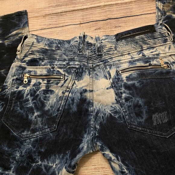 Rock Revival Moto Daviday Jeans Men's Destruction Blue Tie Dye Zippers Stretch - Picture 10 of 16